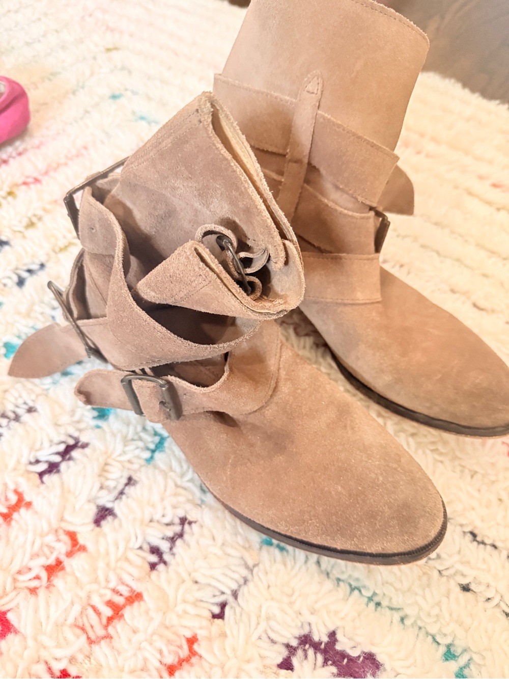 Free People Tan Suede Ankle Boots with Buckle Detail - Picture 3 of 3